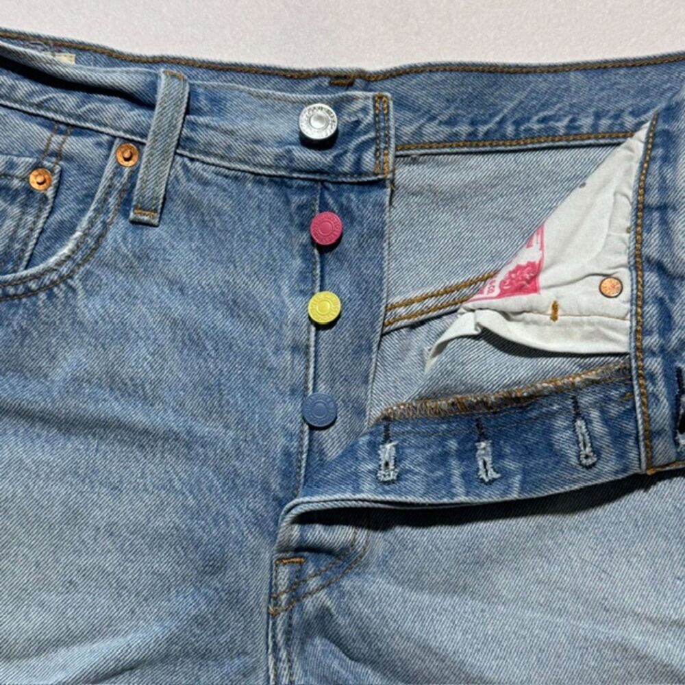 Levi’s 501 Premium High Rise Raw Hem Shorts Multicolor Rainbow Button Fly W30